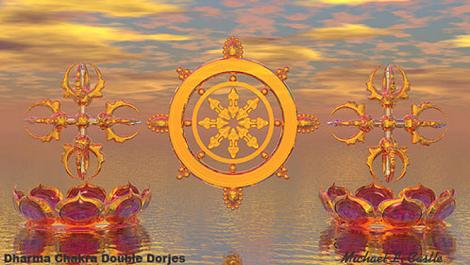 Das Planeten-Steuer-Rad von Buddha hier: Dharma chakra: